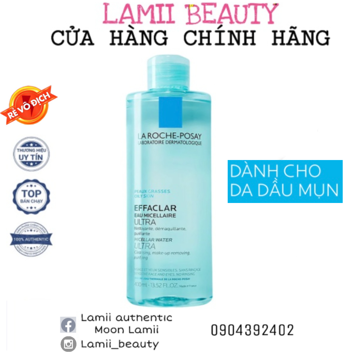 [Hcm]Nước Tẩy Trang Cho Da Dầu Mụn La Roche Posay Effaclar Eau Micellaire Ultra 400Ml