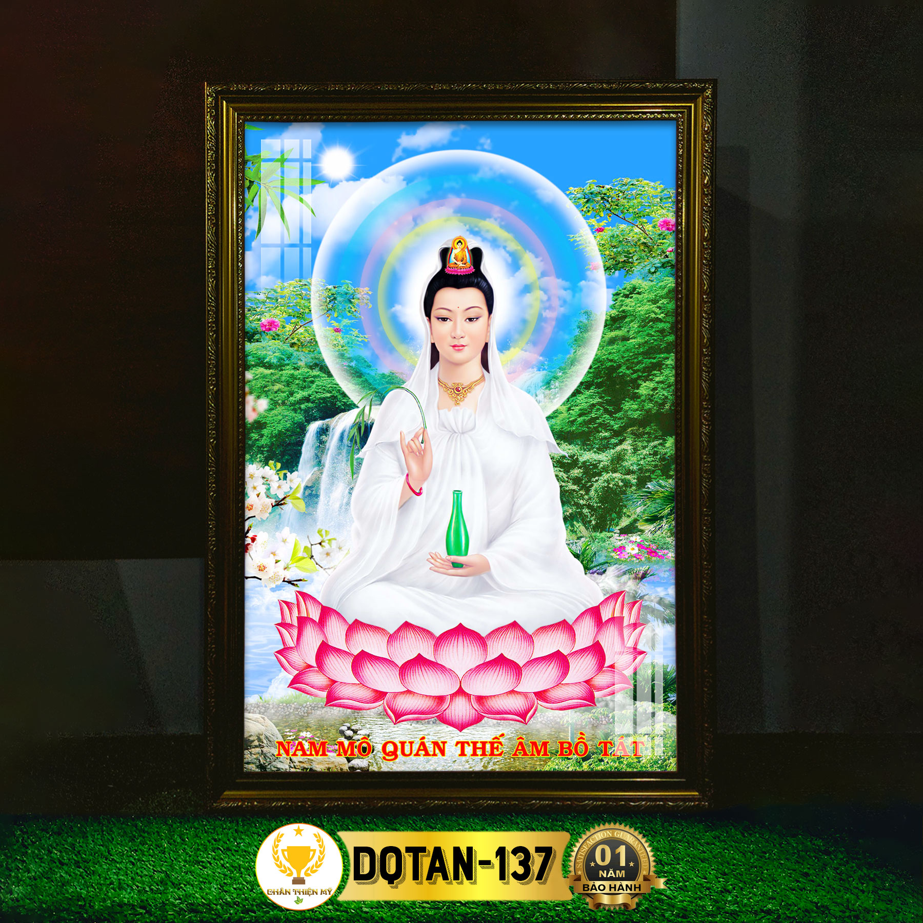 Tranh Phật Quan Âm Ngồi Có Đèn CHÂN THIỆN MỸ Treo Tường Trang Trí Bàn Thờ Phòng Thờ DQTAN-137