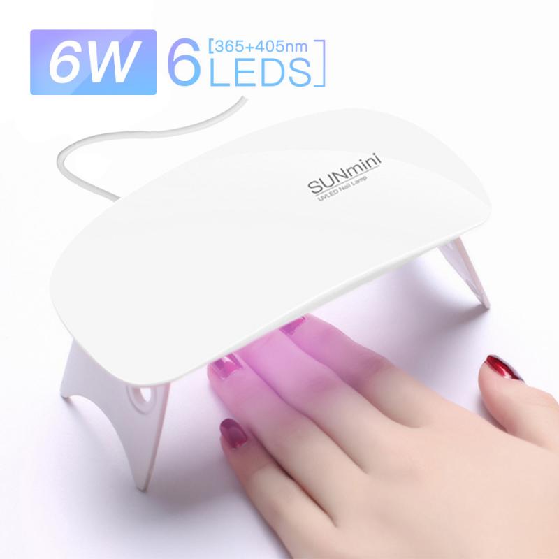 Mini 6w máquina de secador do prego portátil 6 led uv manicure lâmpada unhas cabo usb uso doméstico secagem unhas lâmpada prego conjunto