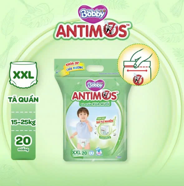 [MKB gift] Túi tã quần xua muỗi Bobby Antimos 20 miếng – Hàng rào Sả tự nhiên Bye Muỗi 8H - size XXL