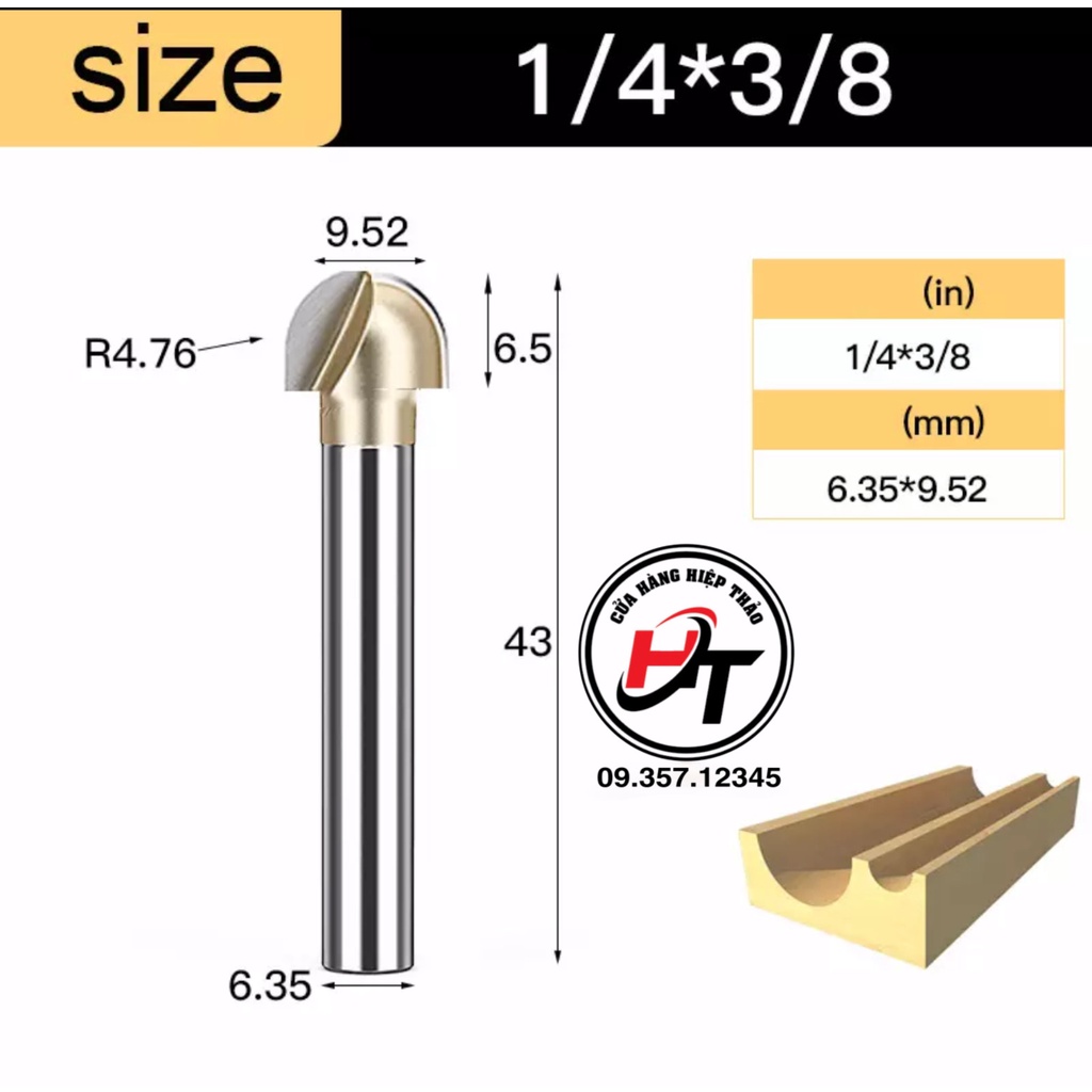 Mũi phay alu soi gỗ cnc quả đào tròn lưỡi phay rãnh dao cầu 6mm 0502 TIDEWAY MSD-TW