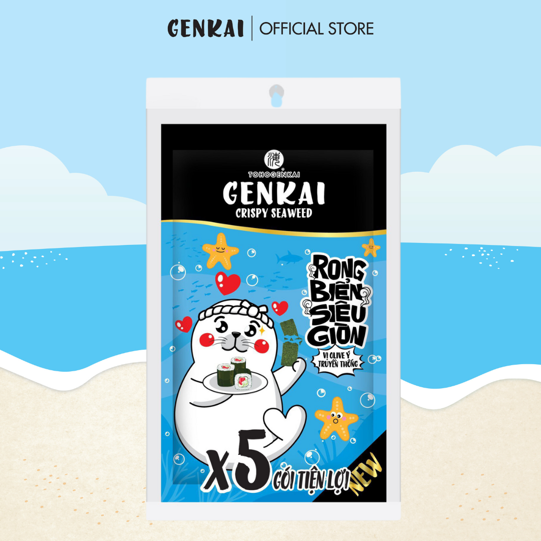 Snack Tảo Biển Siêu Giòn GENKAI Vị Olive Ý Truyền Thống 17.5g  (3.5g x 5 gói)