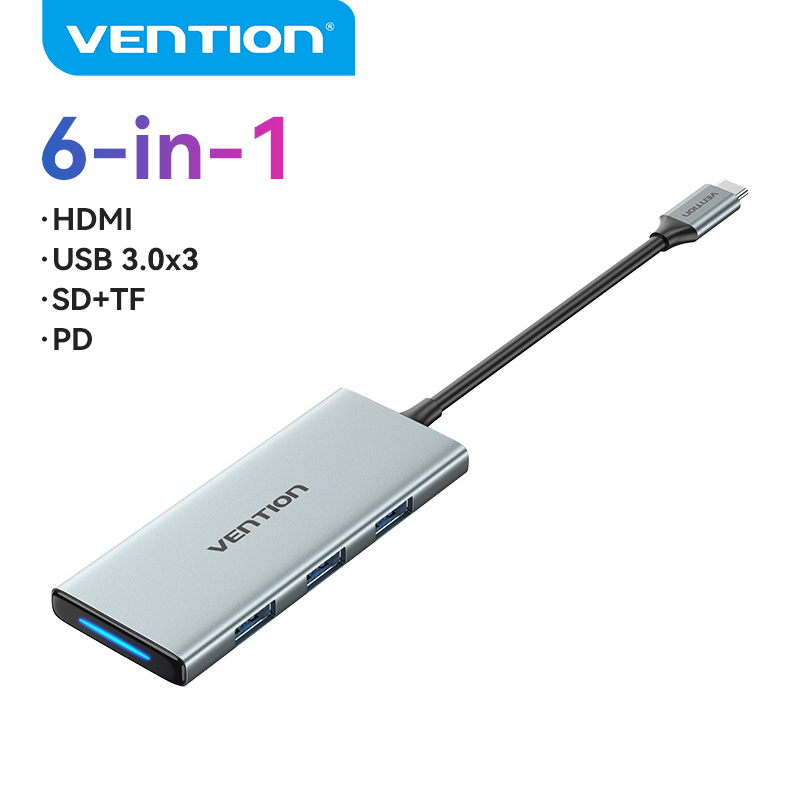 Vention HUB USB C Đa Cổng Type C Sang USB 3.0 4K HDMI SD TF PD HUB Đầy Đủ Chức Năng Thunderbolt 3 US