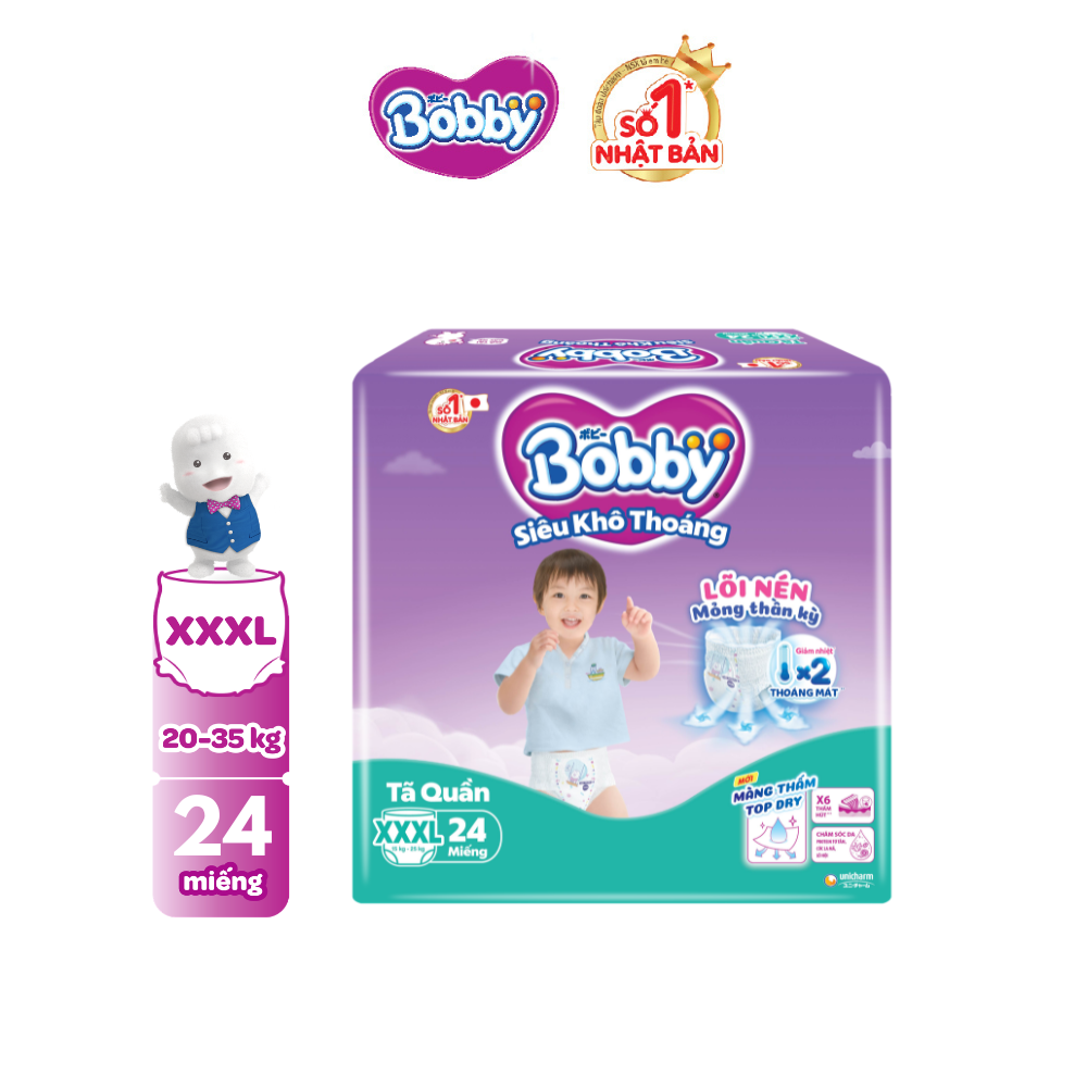 [20g 7-10.8 QUÀ TO] Tã/bỉm quần Bobby 3mm Jumbo Siêu khô thoáng XXXL24