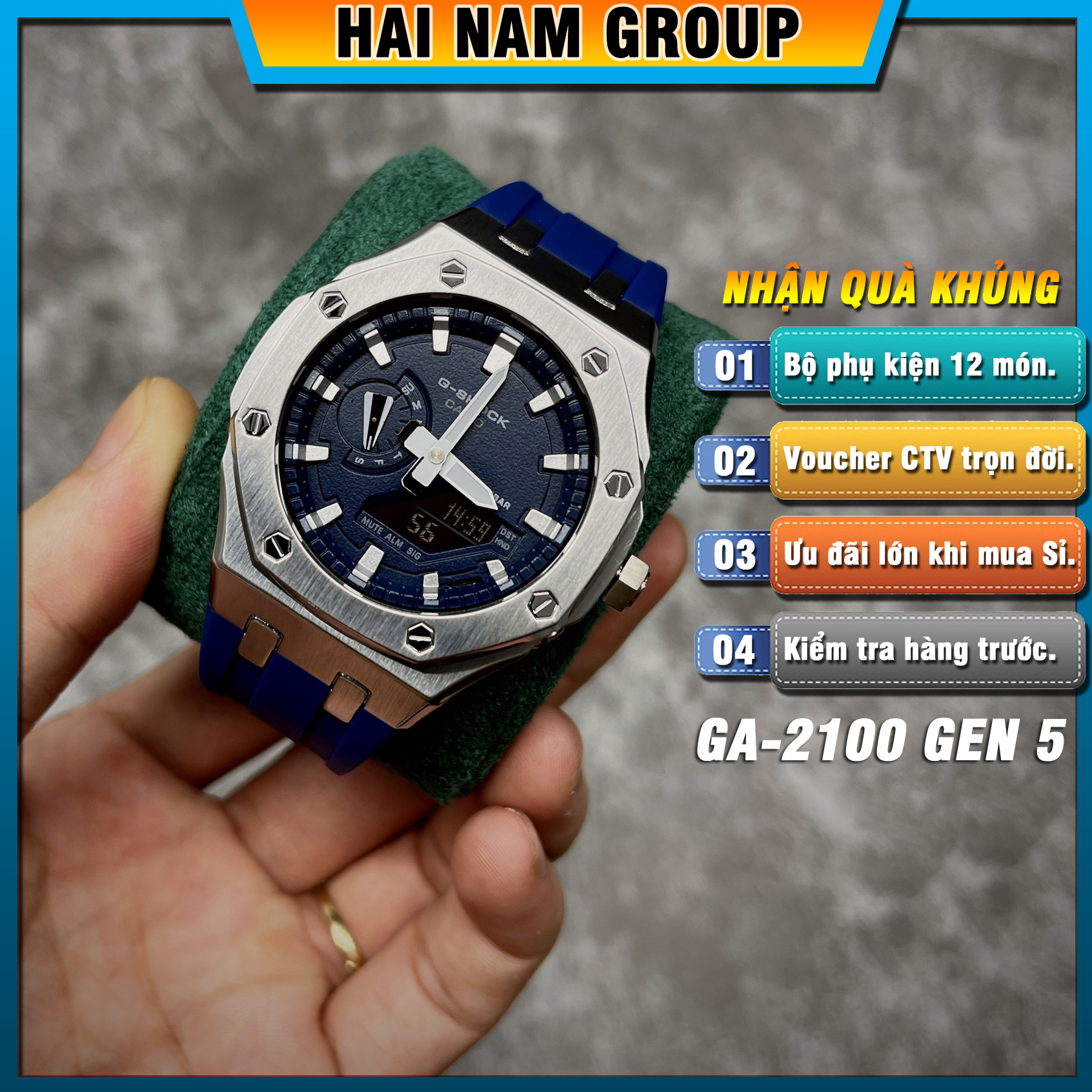 Đồng hồ nam G-SHOCK GA-2100-1A Custom Ap Gen 5 HNG5013 Dây nhựa vỏ thép - Full chức năng - Đầy đủ phụ kiện