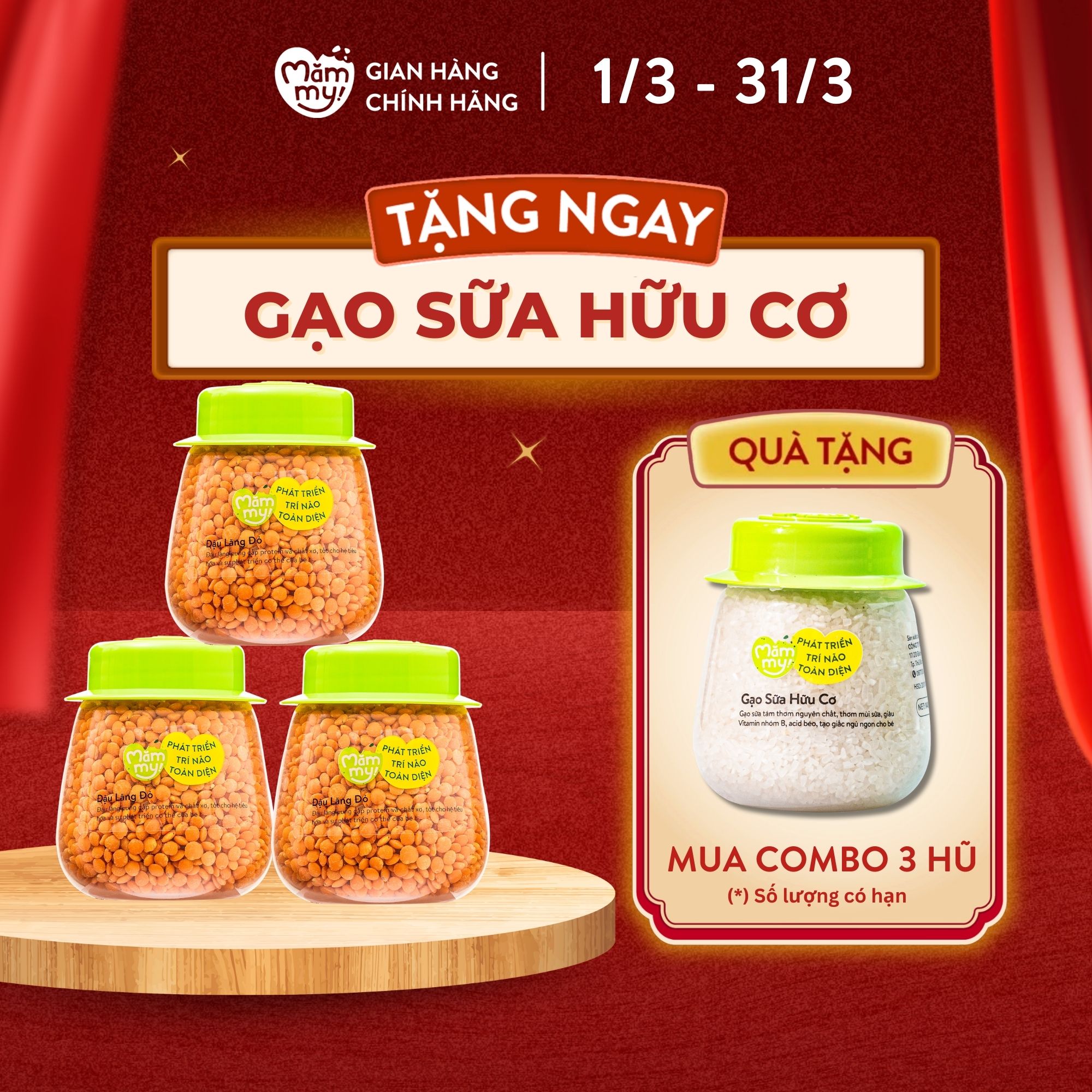 [Combo 3 hũ 130gr] Đậu lăng đỏ hữu cơ Mămmy giàu chất xơ và protein cho bé ăn dặm từ 6 tháng