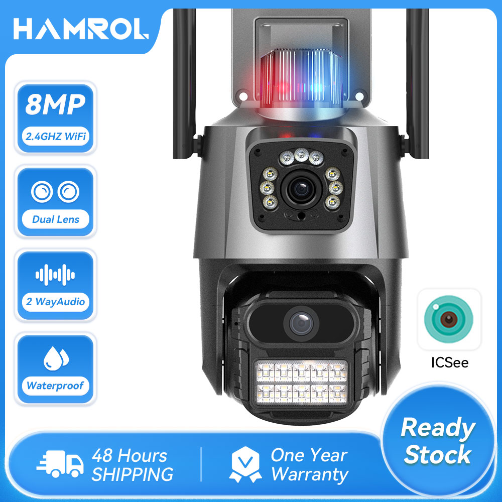 Hamrol 8MP 4K PTZ WiFi IP Camera Dual Lens Dual Screen Outdoor Waterproof Auto Tracking CCTV Securit