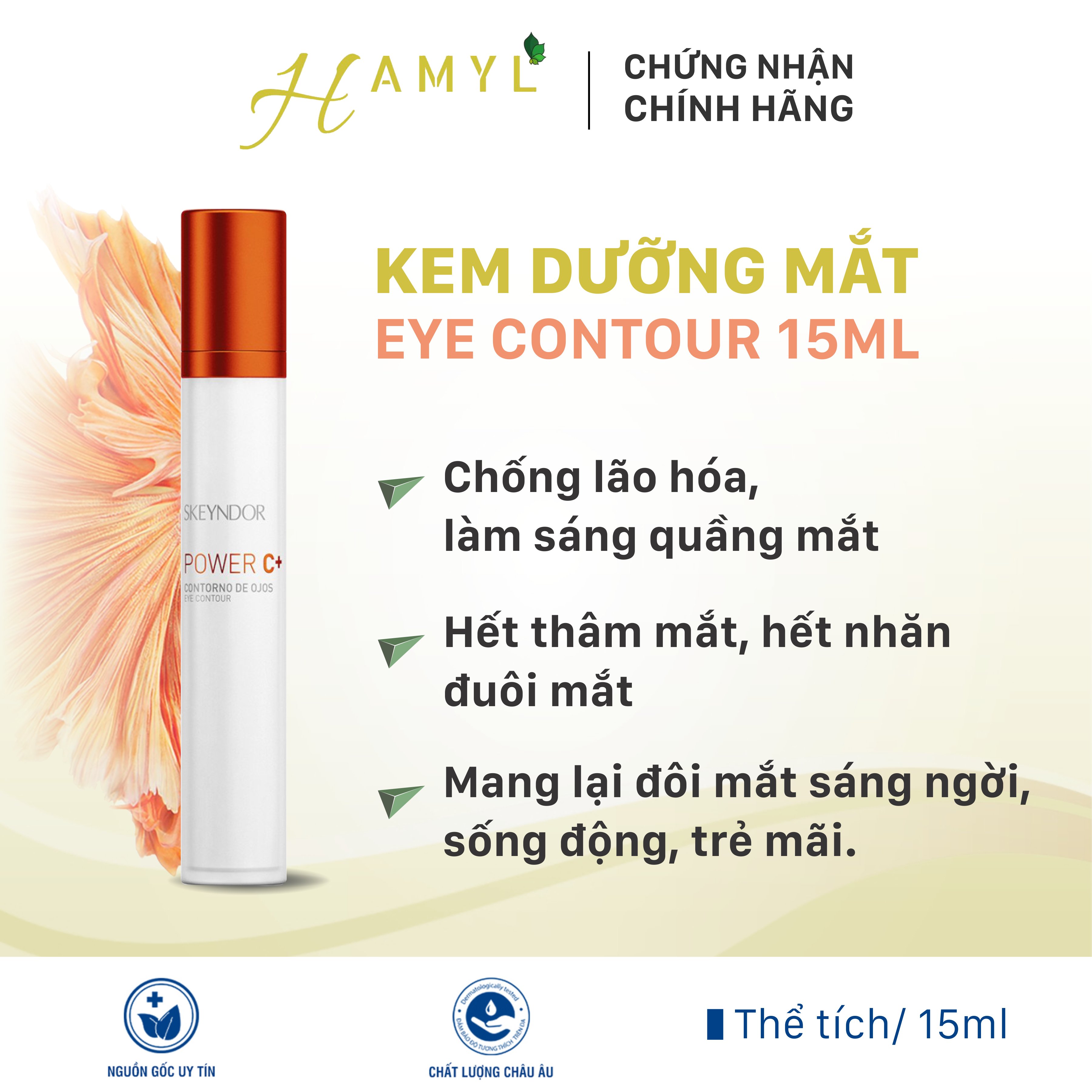 Skeyndor Power C+ Kem Dưỡng Mắt Chống Lão Hóa Làm Sáng Quầng Mắt Hết Thâm Mắt Hết Nhăn Đuôi Mắt Eye Contour 15Ml