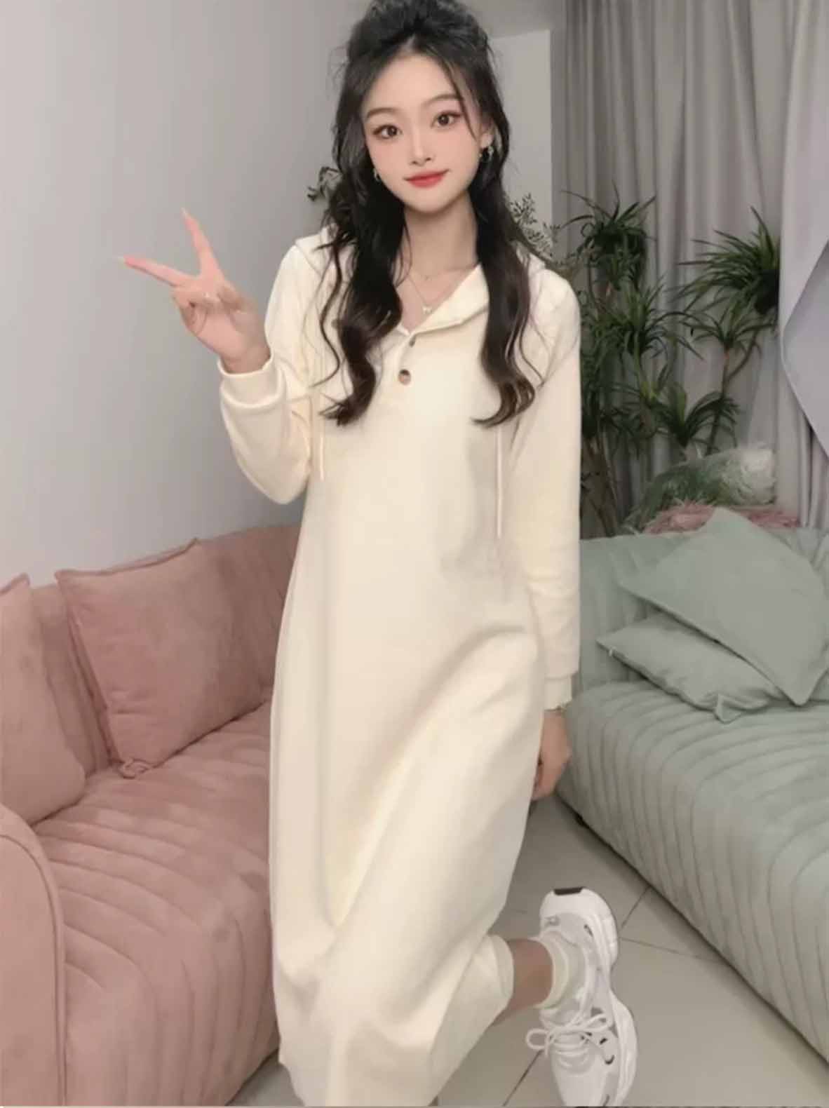 Váy nỉ hoodie chất gân tăm mềm dáng váy suông oversize dài tay có mũ 3 màu  xinh xỉu | Shopee Việt Nam