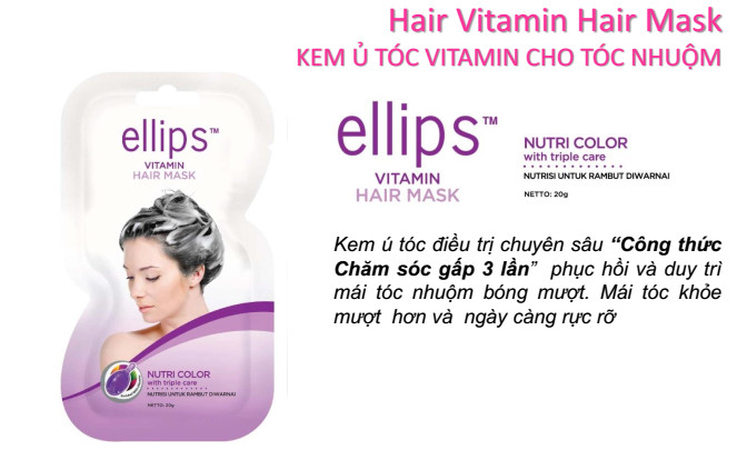 Kem Ủ Tóc Mặt Nạ Tóc Ellips Ellips Hair Mask Màu Tím Gói 20 Gram Giúp Giữ Màu Tóc Nhuộm