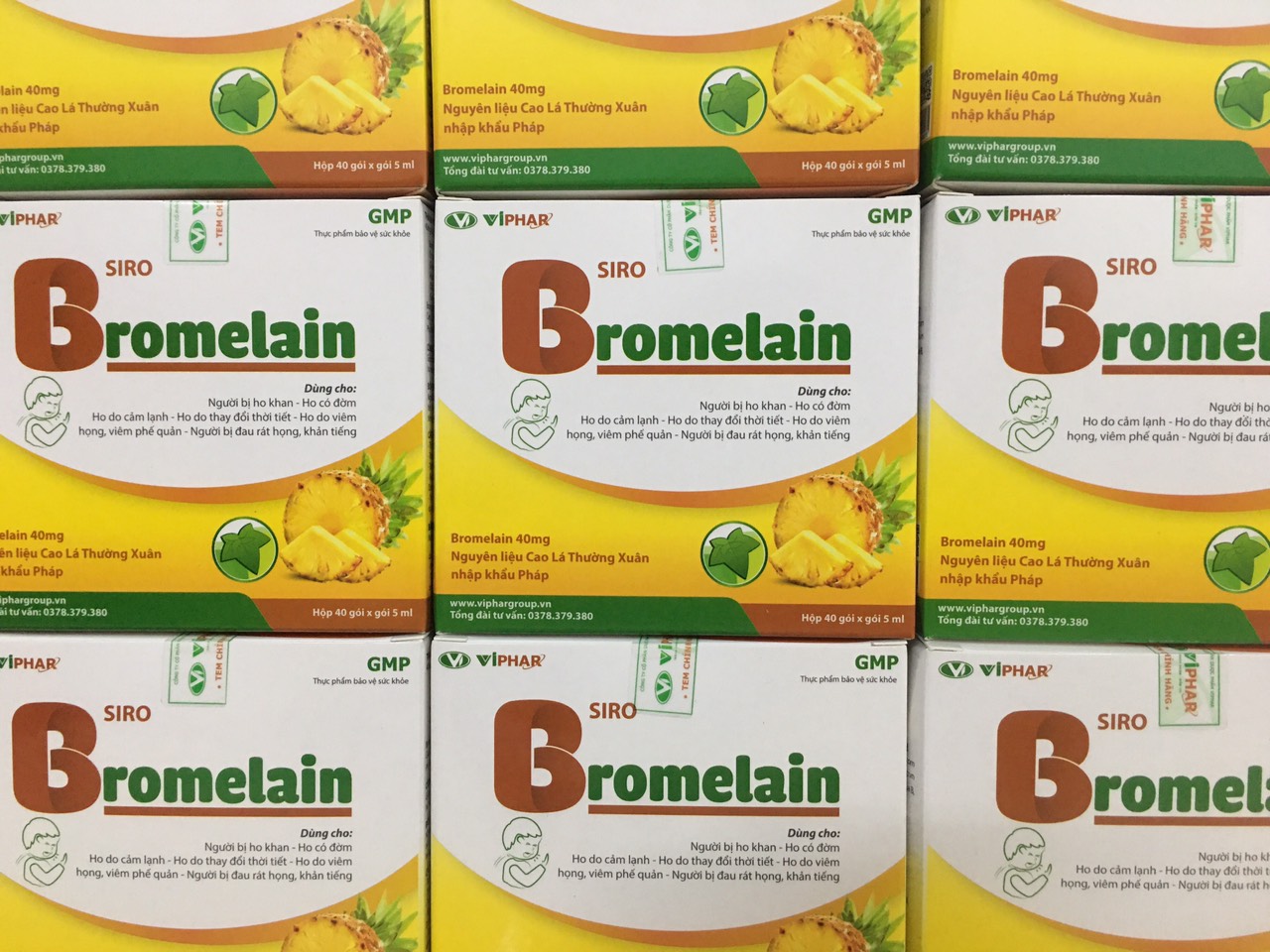 Siro Bromelain (Hộp 40 Gói X 5Ml): Thảo Dược An Toàn 100% Dùng Cho Trẻ Từ 06 Tháng Tuổi Trở Lên. Giảm Nhanh Ho Khan Đờm Cảm Lạnh Thay Đổi Thời Tiết Viêm Họng Viêm Mũi Viêm Phế Quản. Đau Rát Họng Khản Tiếng.