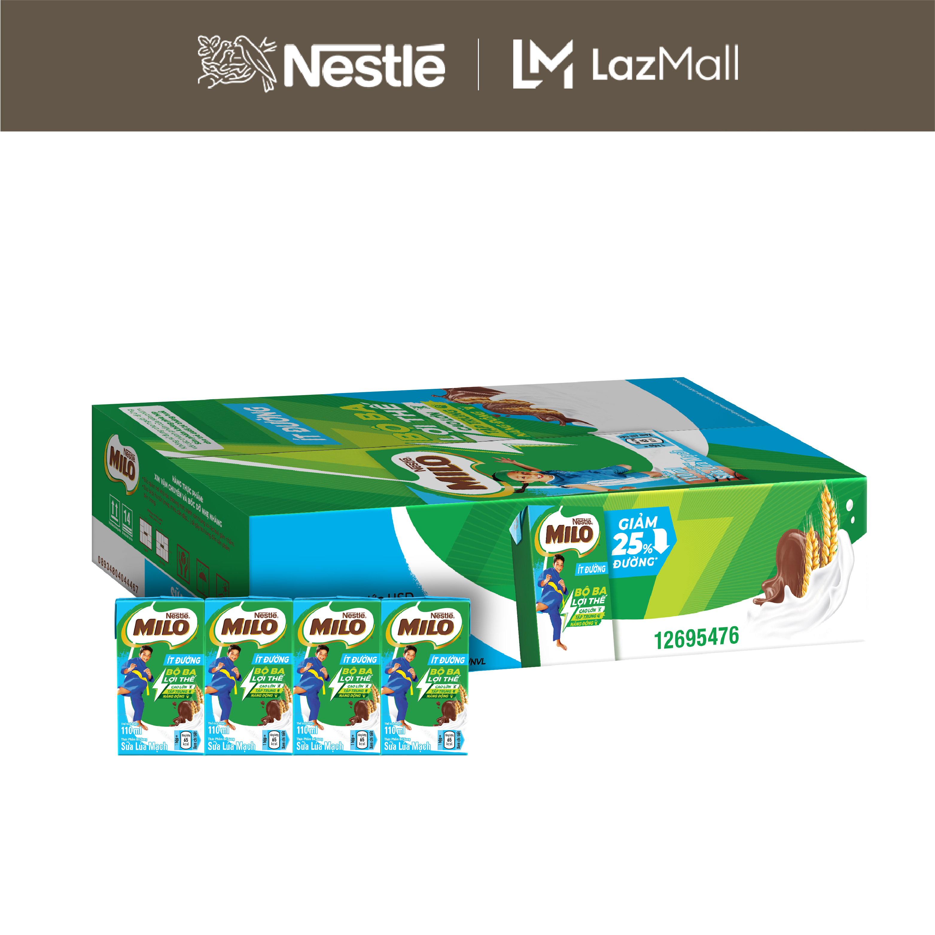 [FREESHIP TOÀN QUỐC] Thùng 48 Hộp Sữa lúa mạch Nestlé® MILO® Ít Đường 110ml