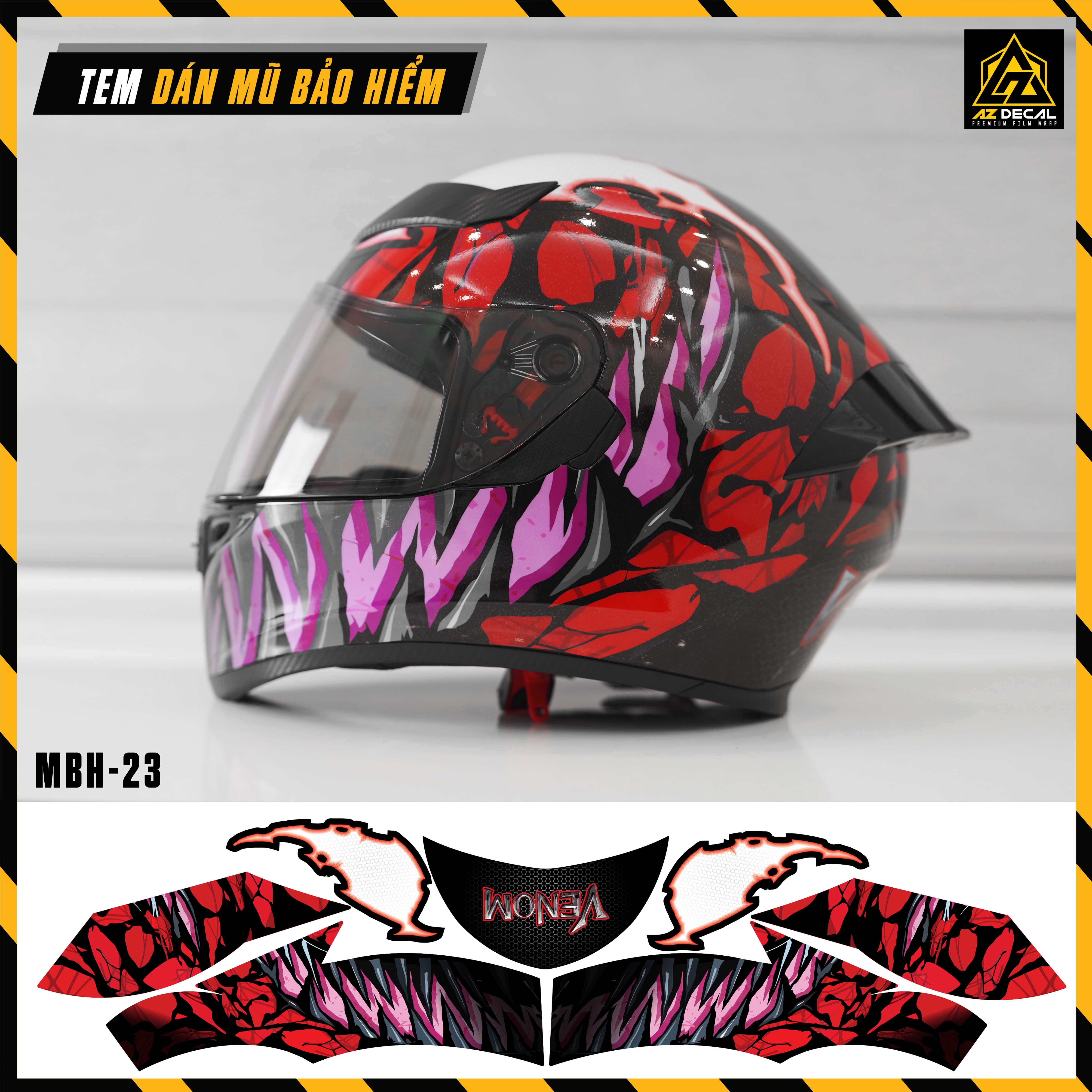 Decal Dán Trùm Mũ Bảo Hiểm Full Face Mẫu Venom Cực Chất | MBH-23 | Tem Kit Sticker Dán Mũ Bảo Hiểm C