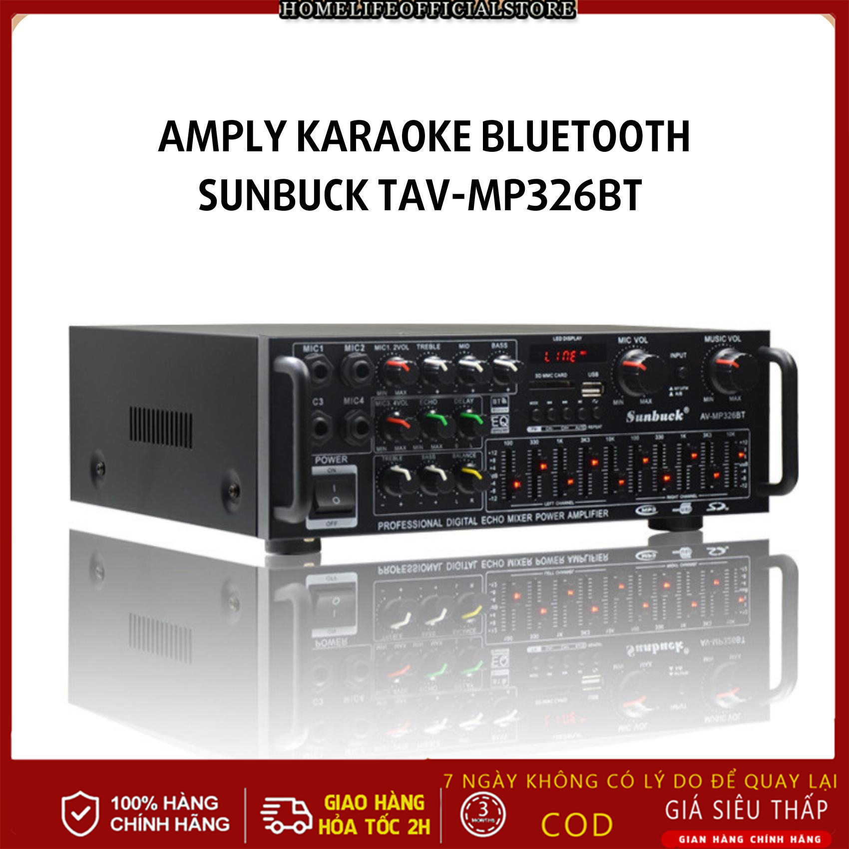 (SALE LỚN) 🐬Amply karaoke bluetooth Sunbuck TAV-MP326BT 220V/12V công suất cực lớn hát karaoke siêu đỉnh hỗ trợ phát nhạc từ USB và thẻ nhớ âm ly trên xe hơi âm ly du lịch nhỏ gọn đa năng amly karaoke gia đình