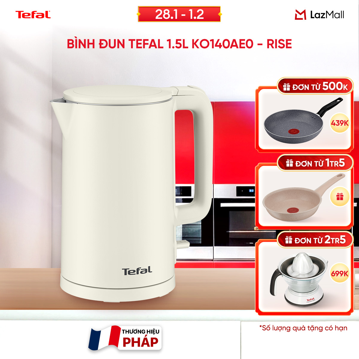 [SIÊU SALE TẾT 15.1 - 10.2] Bình đun Tefal 1.5L KO140AE0 - Rise