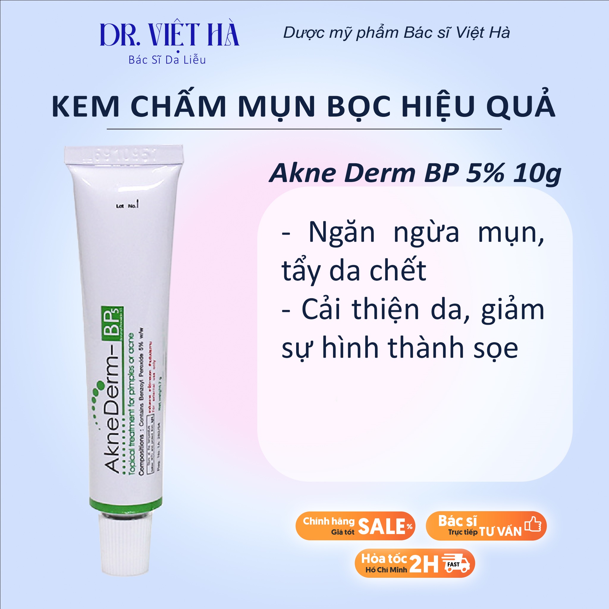 Kem chấm mun boc mun sung đo mun mu Aknederm BP5% 10g