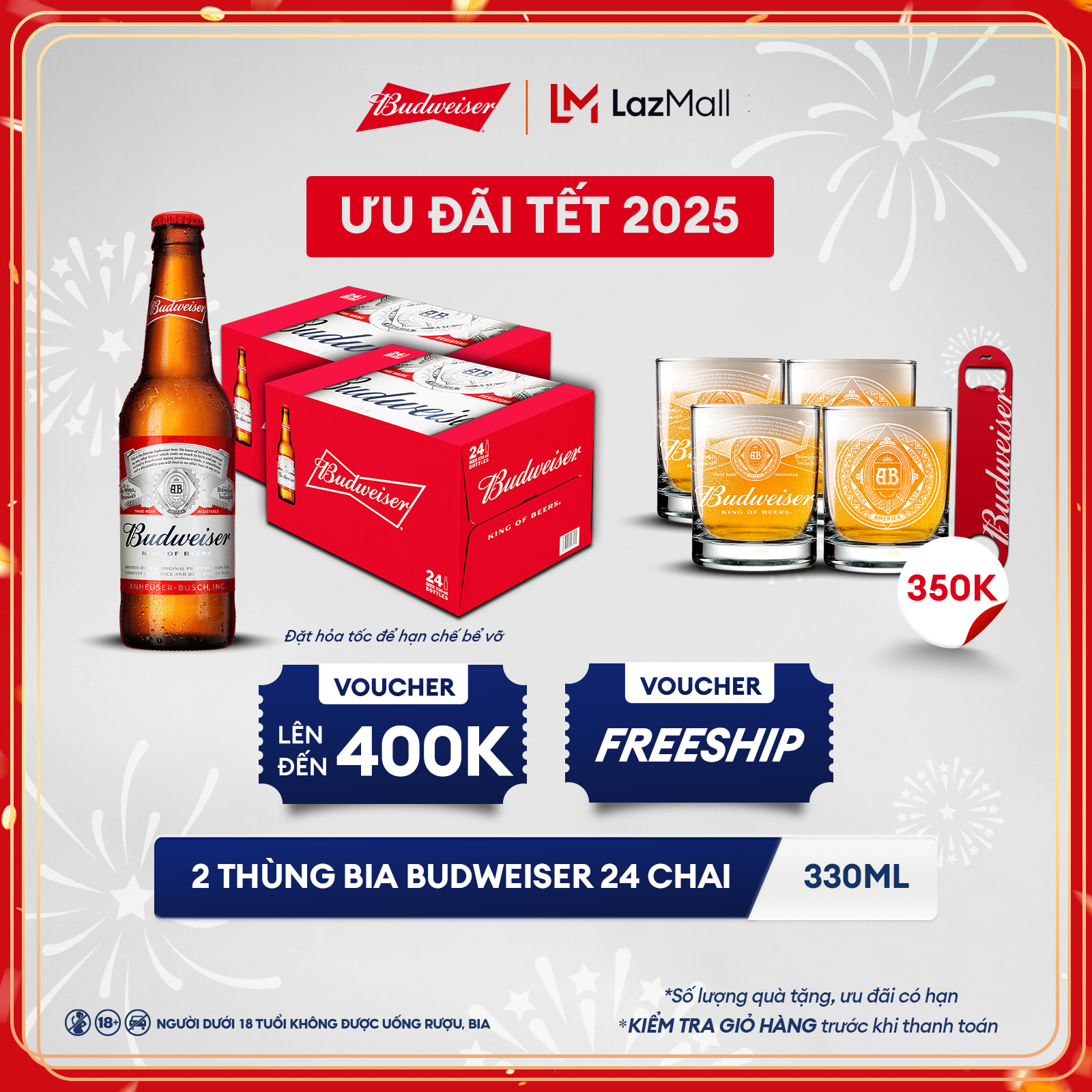 Combo 2 Thùng 24 Chai Bia Budweiser Chính Hãng (330ml/chai)