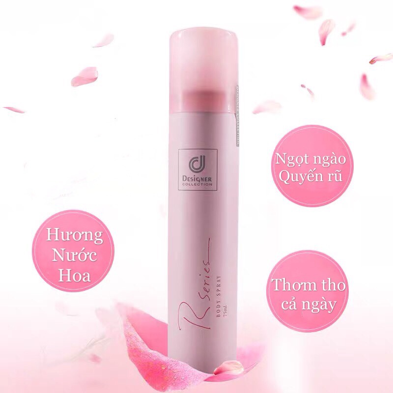 [HCM]Xịt thơm body Rseries body spray 75ml - Xịt khử mùi toàn thân hương nước hoa
