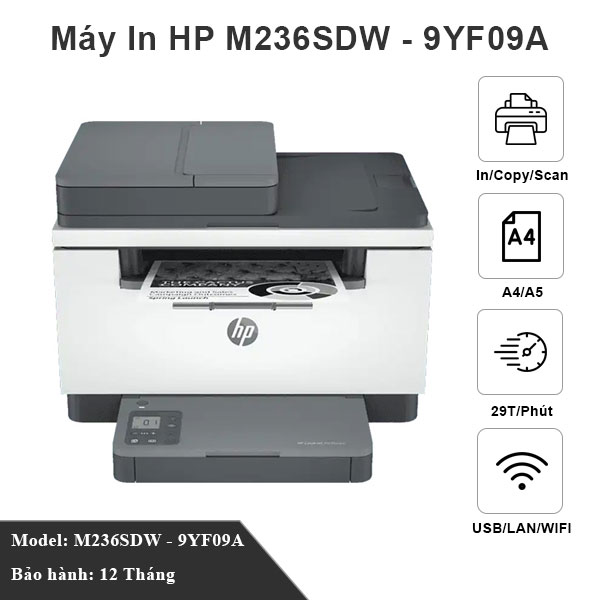 Máy in đa năng HP LaserJet MFP M236sdw (9YG09A) (in copy scan in đảo mặt wifi) - Hàng HP Việt Nam