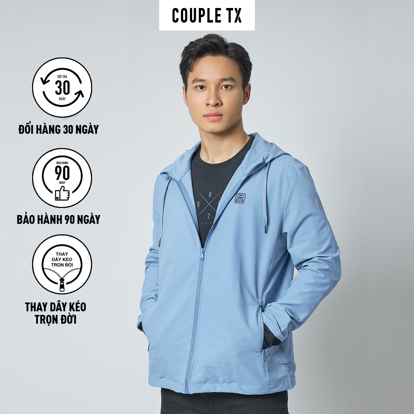 Áo Khoác Chống Nắng Nam COUPLE TX - Áo Khoác Chống Tia UV Pro Windbreaker Có Nón Có 2 Túi Trong Form