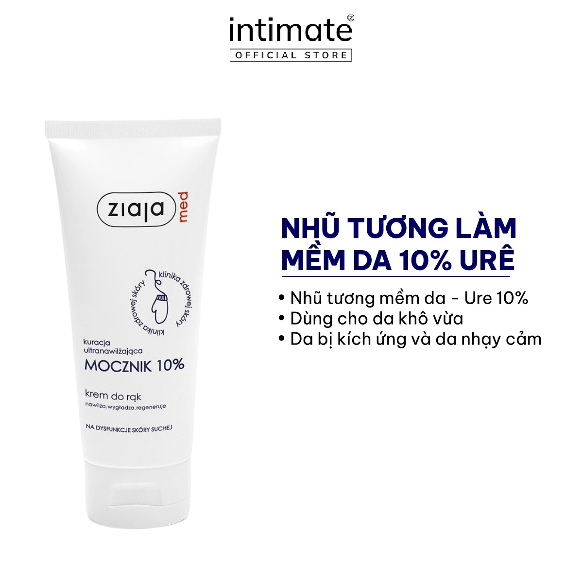 Kem mềm da 10% Urê Ziaja Med Mocznik 10% dưỡng ẩm da tay giảm khô ráp nứt nẻ dùng được cho da nhạy