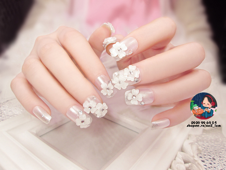 [HCM]Móng Giả - Nail 3D Dài - Đính Đá [Sẵn Keo - Đóng Hộp 24 Mẫu Đủ Size]