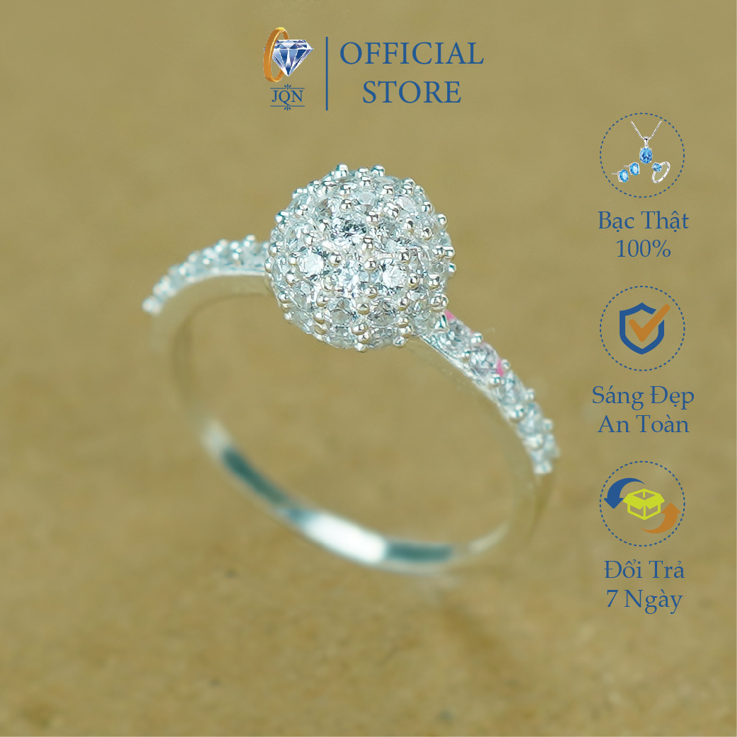 Nhẫn Bạc Nữ JQN Nhẫn Nữ Mặt Cầu Tròn Đính Đá Nhỏ N04