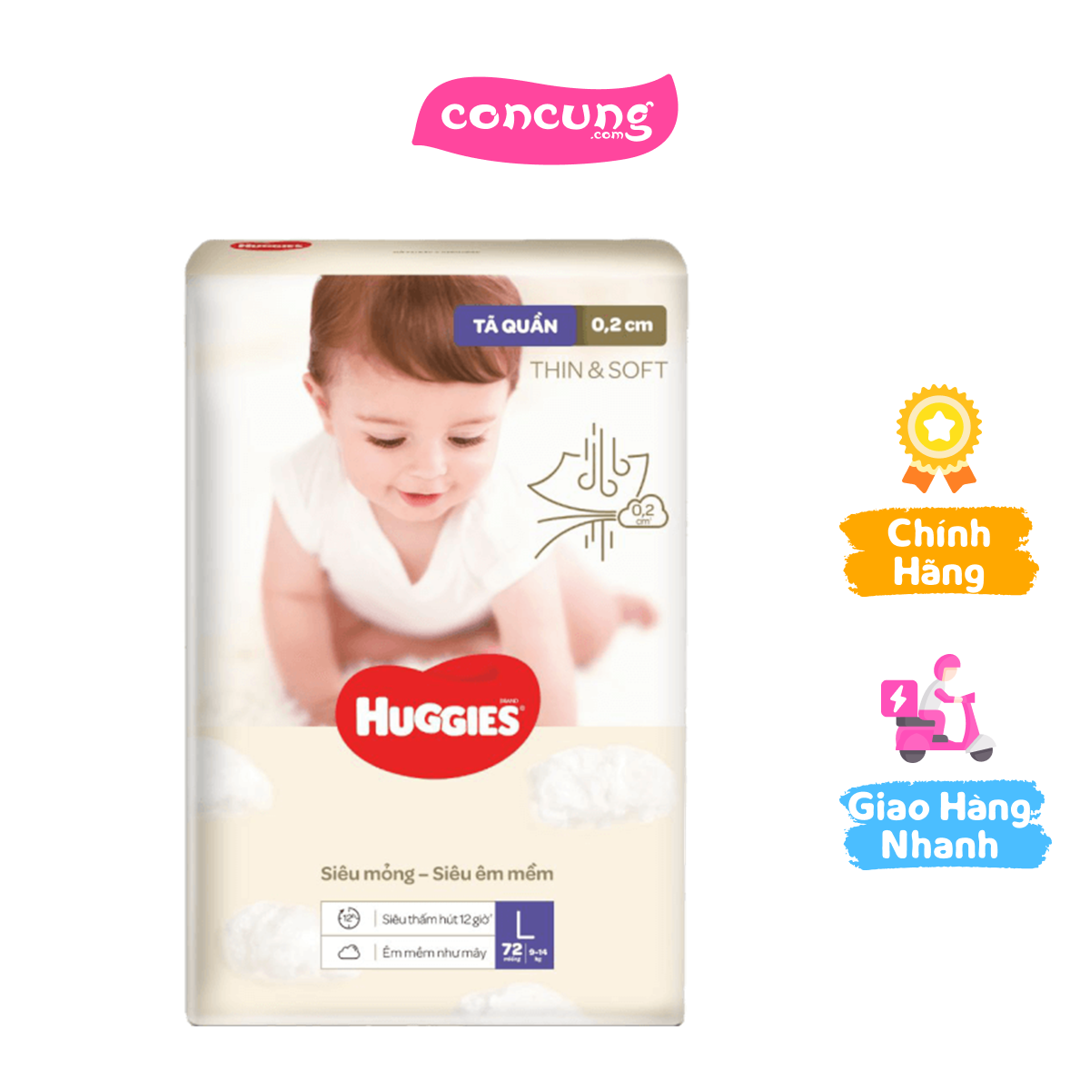 Tã quần Huggies Thin & Soft (L 9-14kg 72 miếng)