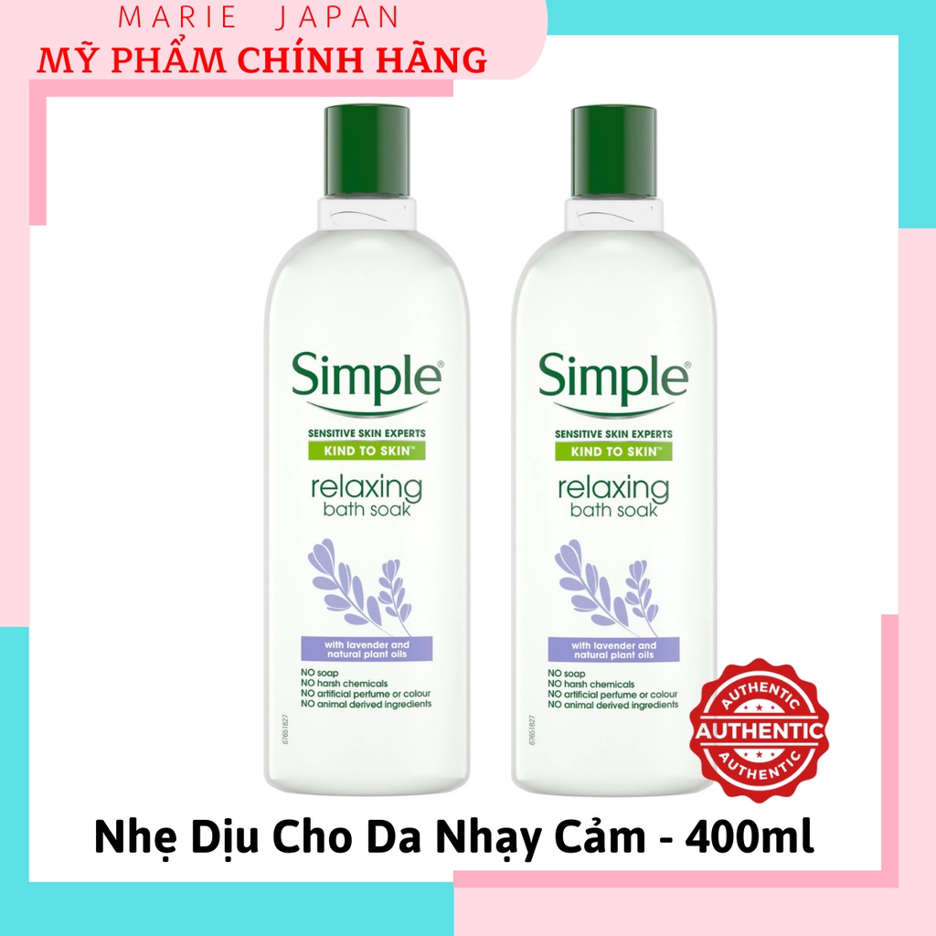 [HCM]Sữa Tắm Nhẹ Dịu Cho Da Nhạy Cảm Simple Kind To Skin Relaxing Bath Soak 400ml