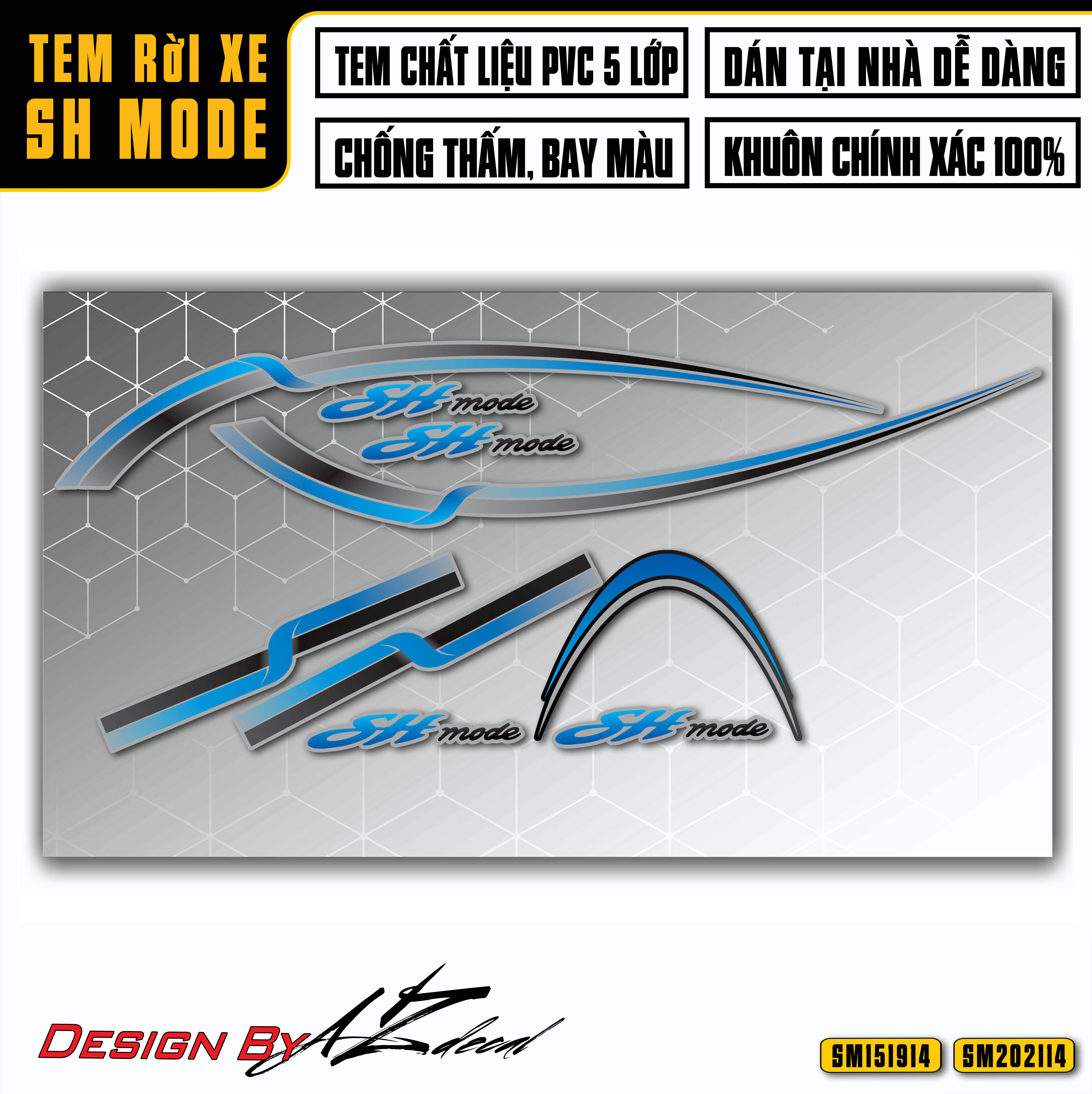 Tem Chế Xe SH Mode Mẫu Tem Chỉ Cách Điệu | SM14 | Decal Rời Dán Xe Máy SH Mode Nữ Đẹp Cắt Sẵn Vừa Xe
