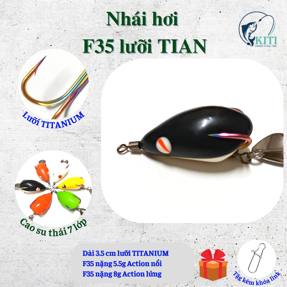 Nhái hơi F35 lưỡi TITANIUM dài 3.5 cm mồi lure mồi câu cá lóc cá quả nhái giả câu lure hiệu quả cao