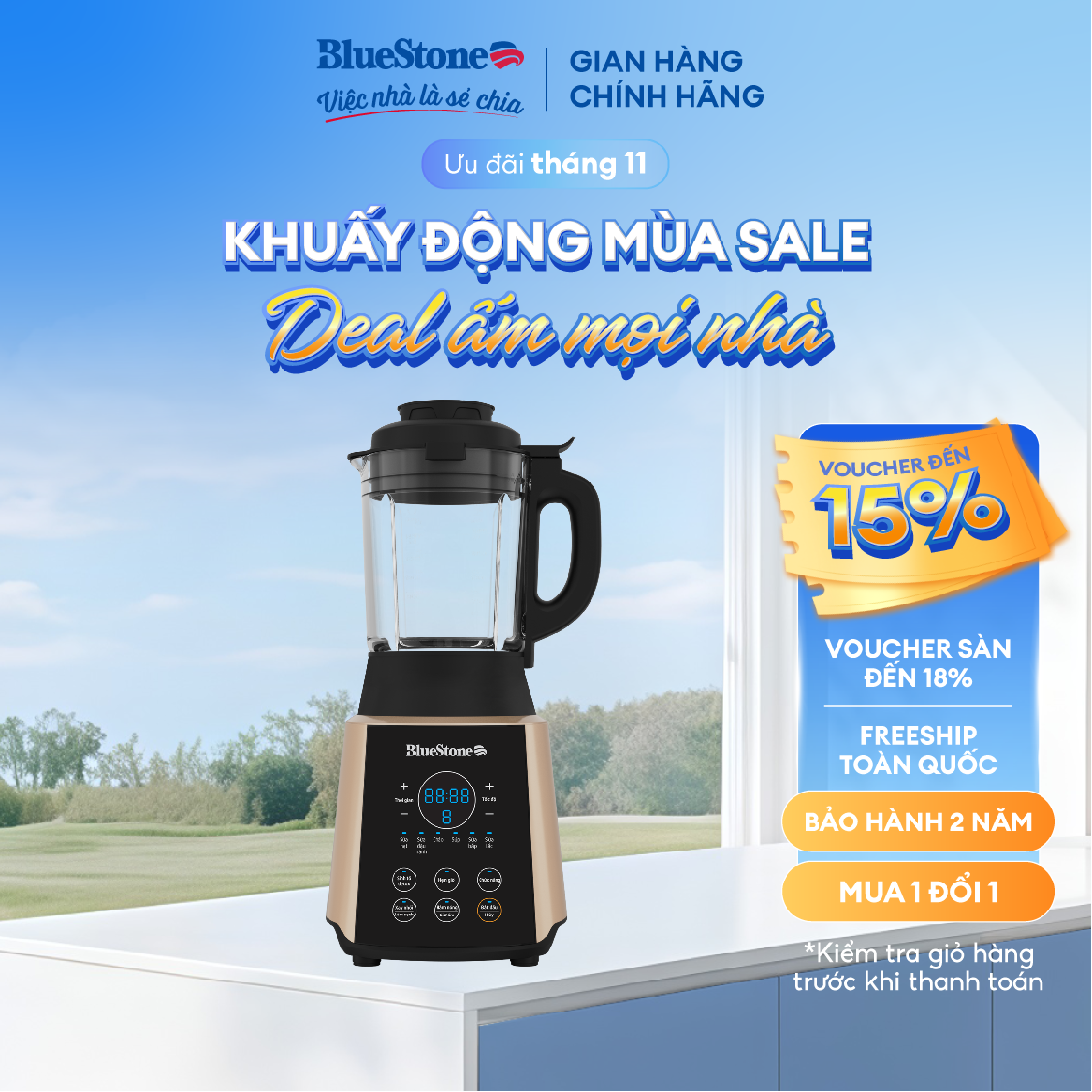 Máy Xay Nấu Và Làm Sữa Hạt Đa Năng BlueStone BLB-6033 - 800W - Dung tích 175 lít - Cối thủy tinh - 9