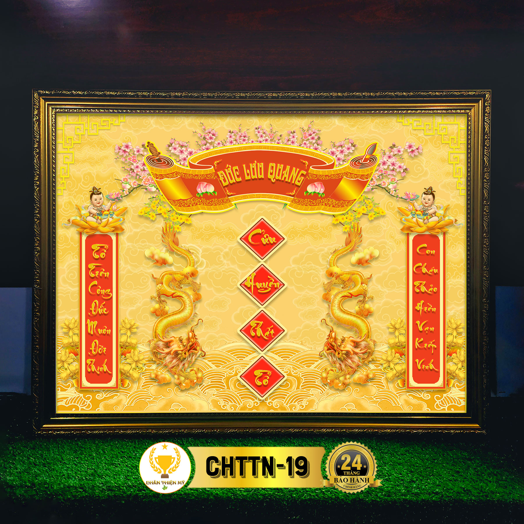 Bài Vị Cửu Huyền Thất Tổ In Tranh Trúc Chỉ Ngang Có Đèn Trang Trí Bàn Thờ Gia Tiên CCHTTN-02