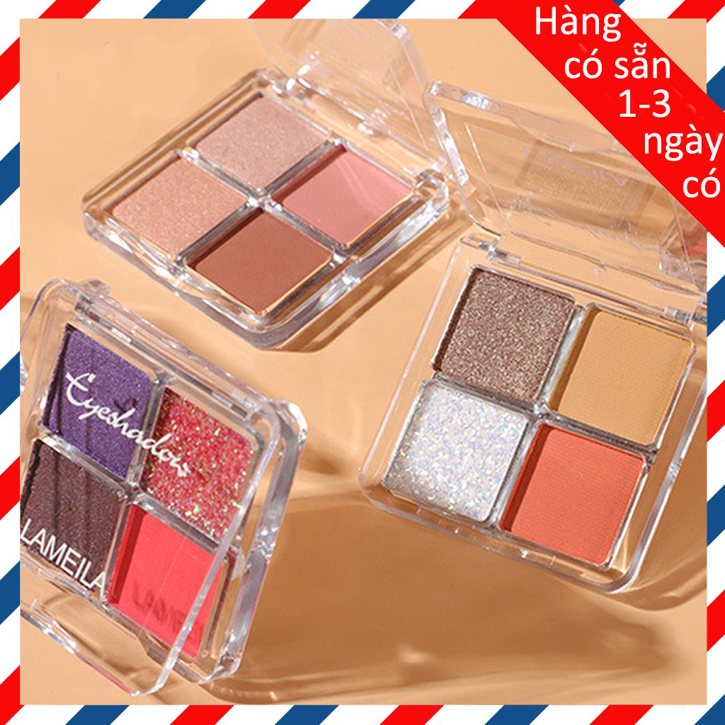 [HCM]Bảng Phấn Mắt Lameila 4 Màu Lấp Lánh Chống Thấm Nước Có 6 Màu Để Chọn Lựa Phong cách Nhật Bản