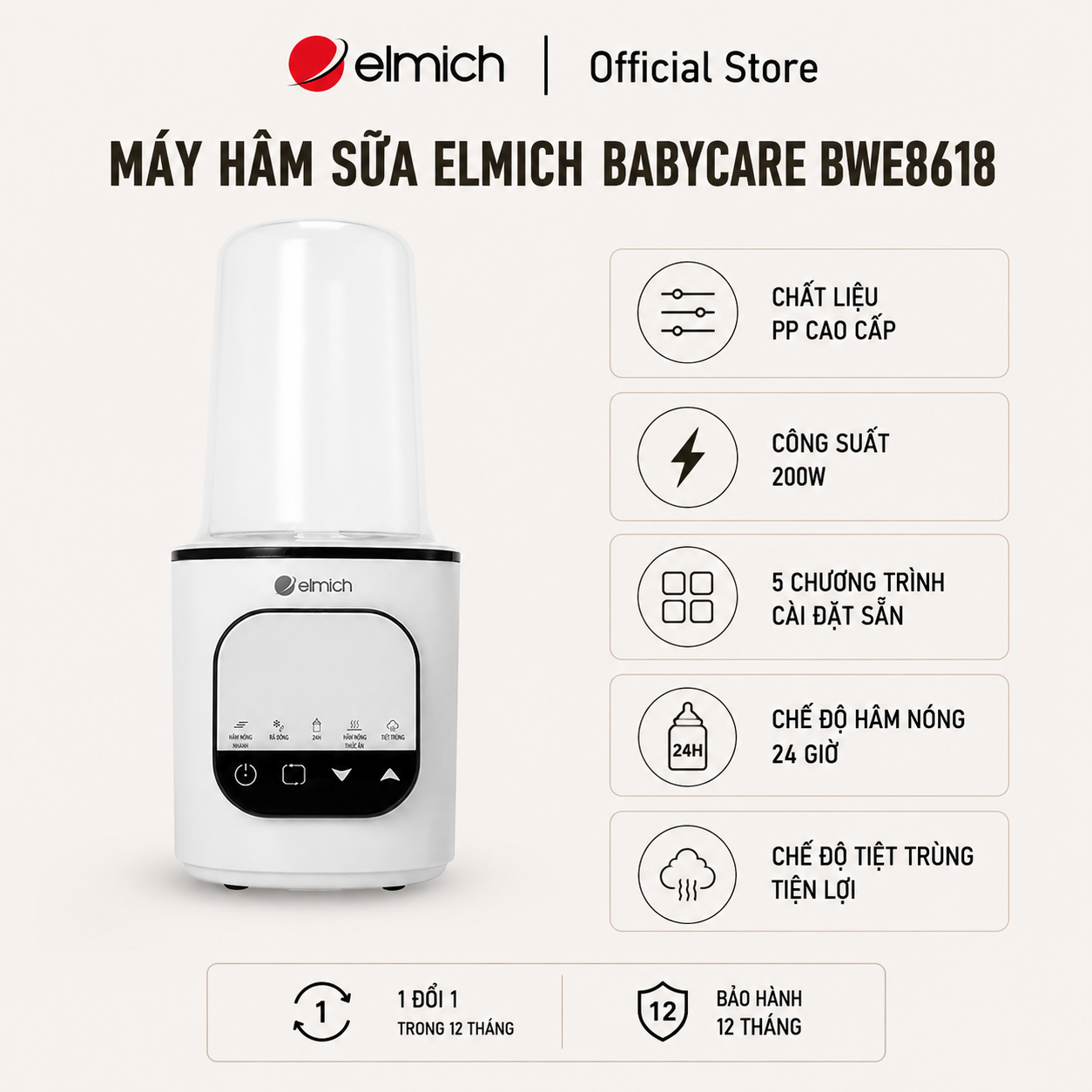 (SALE 8.8)Máy hâm sữa Elmich Babycare BWE8618
