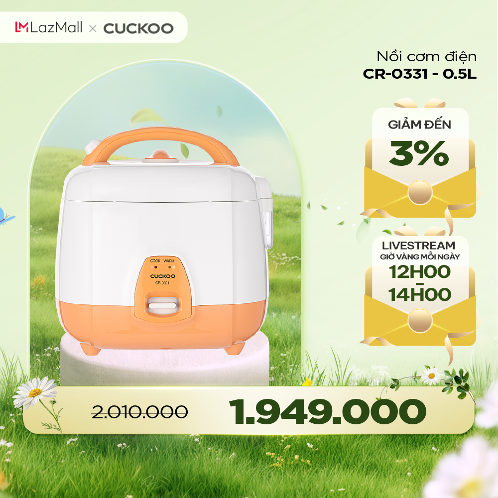 Nồi cơm điện Mini Cuckoo 0.5L CR-0331 - Lòng nồi chống dính nhỏ gọn cho gia đình ít người - Hàng chí