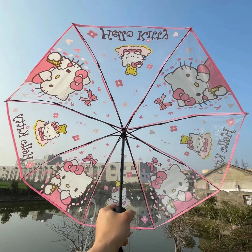 Ô dù trong suốt gấp gọn dù che mưa cute dù gấu dâu dù che mưa trong suốt ô trong suốt gấu dâu - Happ