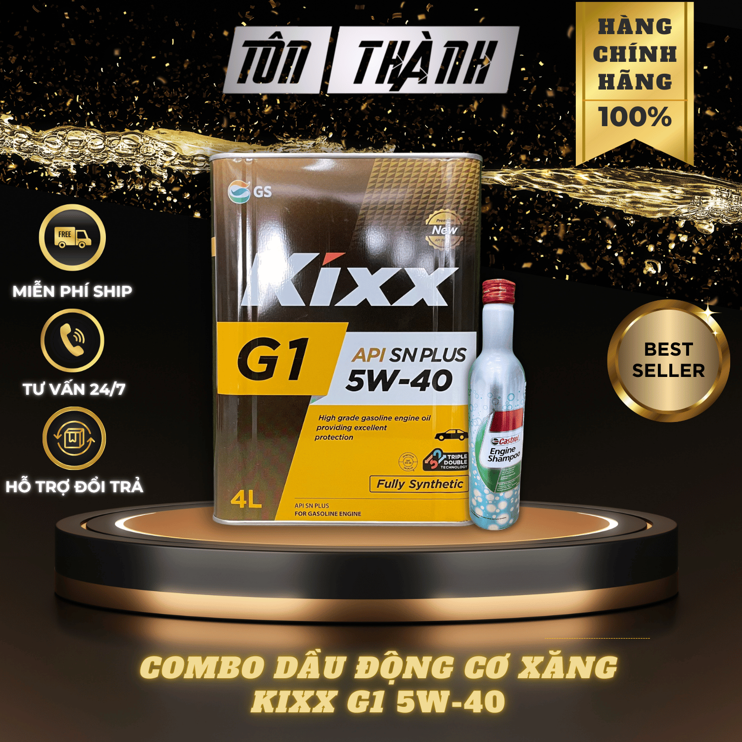 [ Combo bảo dưỡng ] 2 Bình nhớt động cơ KIXX G1 API SN PLUS 5W30 (4 Lít) + Súc động cơ Castrol