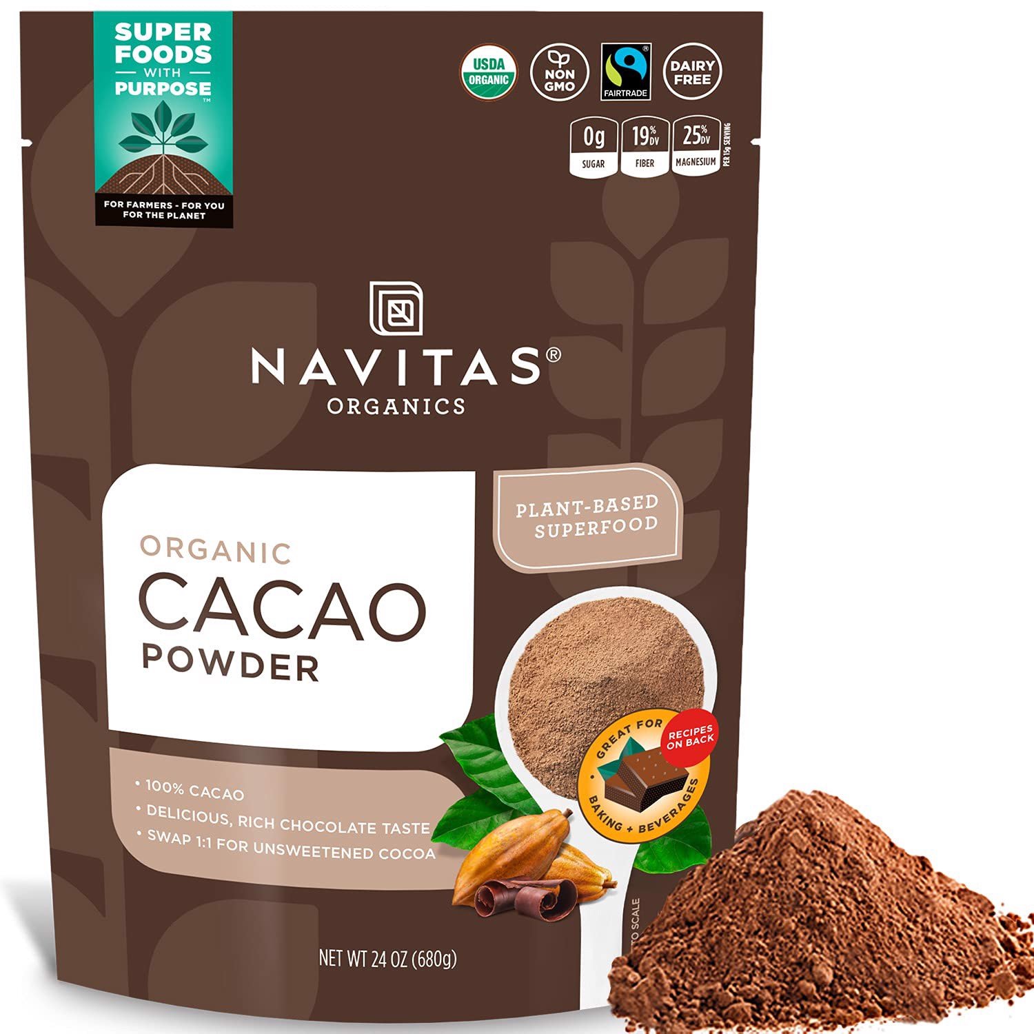 [Hoàn Tiền 15%]Bột Cacao Hữu Cơ Nguyên Chất Navitas Organic Cacao Power 680g