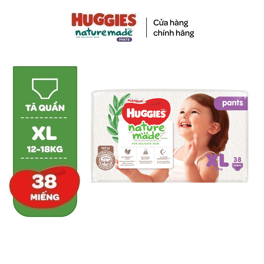 Tã/Bỉm quần Huggies NatureMade Platinum M58/ L44/ XL38/ XXL26/ XXXL28