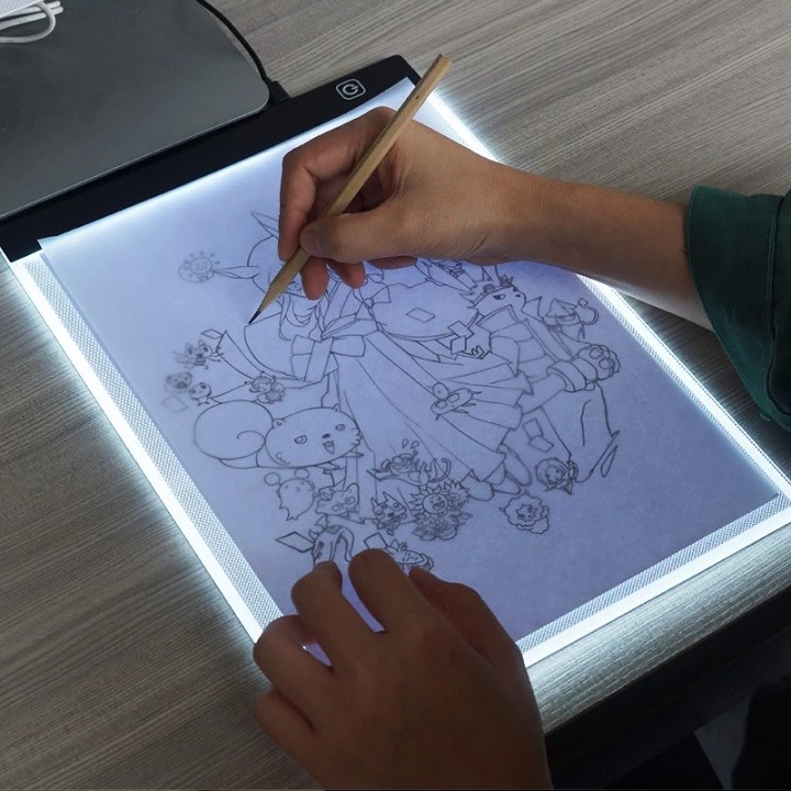 Bảng vẽ đèn led hắt sáng 3 cấp độ sáng A4 trong suốt hỗ trợ sao chép hình ảnh