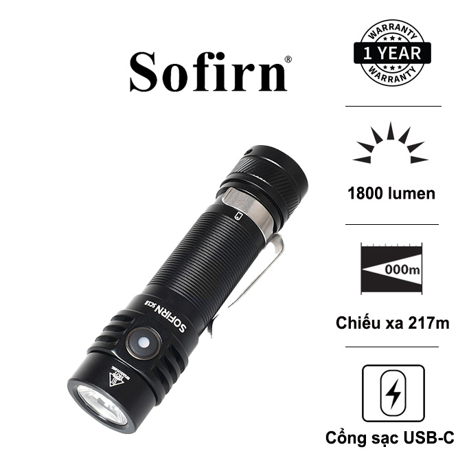 Đèn pin SOFIRN SC18 độ sáng 1800 lumen tầm chiếu xa 217m cổng sạc USB-C