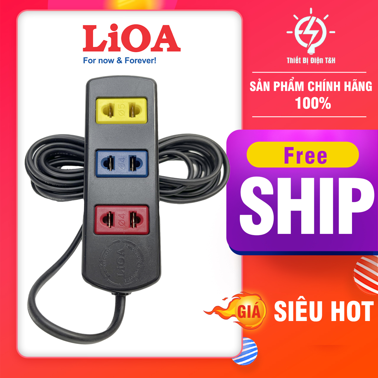 Ổ cắm điện LIOA phổ thông - 4 lỗ 6 lỗ 8 lỗ 10 lỗ dây dài 3m – 5m - chính hãng LIOA - Thiết Bị Điện T&amp;H