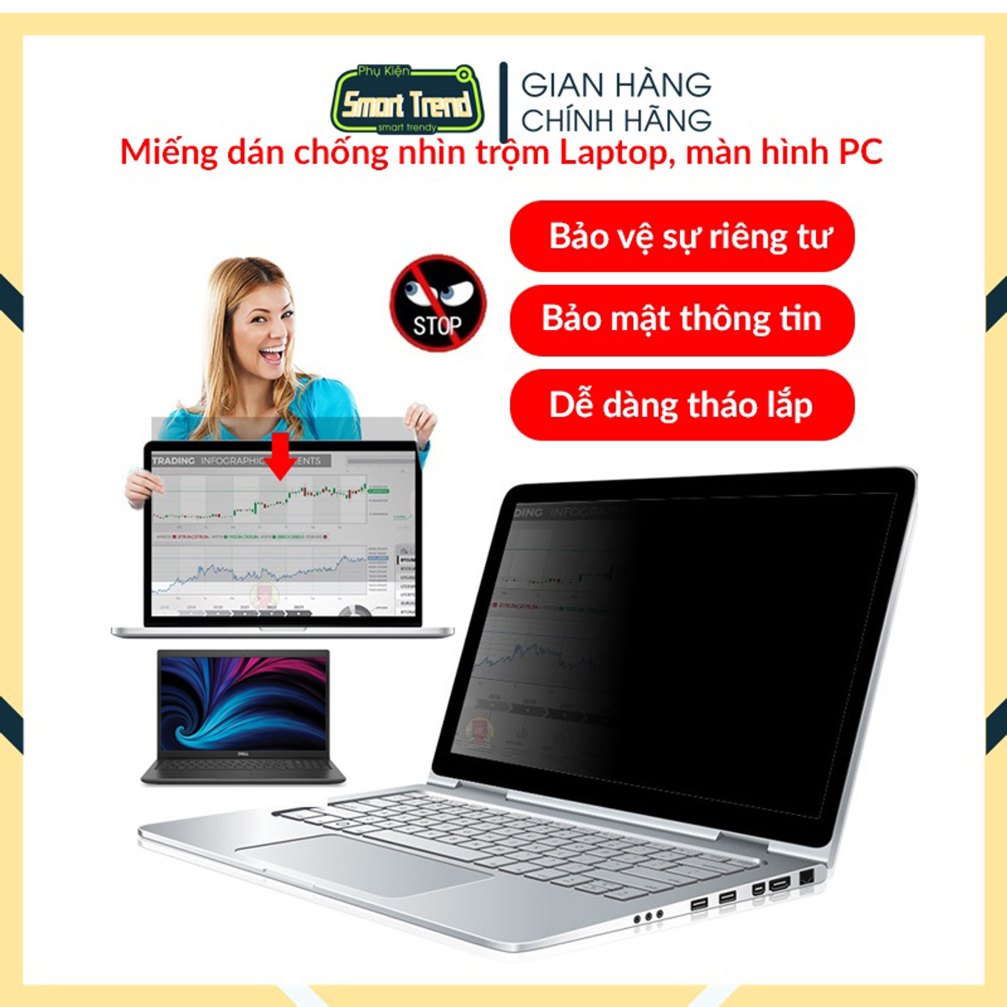 Tấm che miếng dán màn hình chống nhìn trộm Laptop Dell Latitude 5300 3520 5420 5290 7480 7490 cao cấ