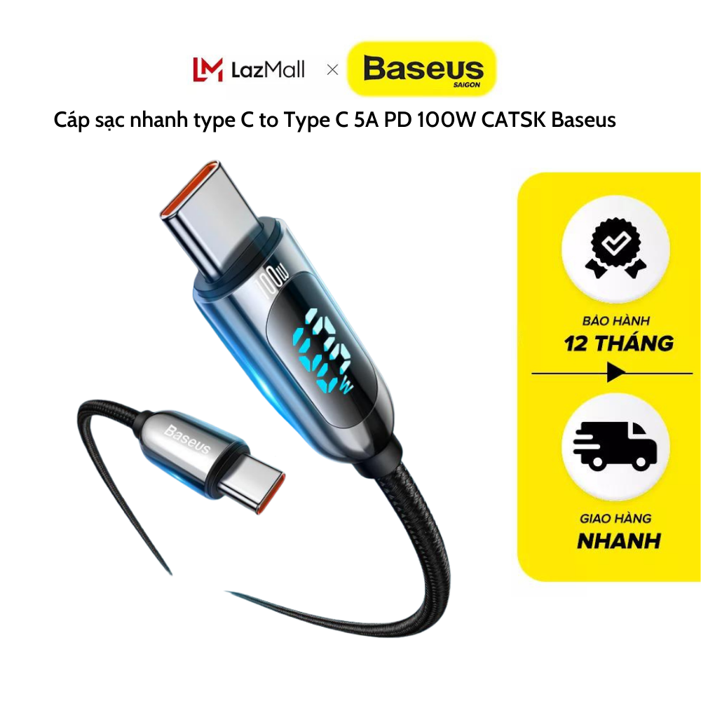 Cáp sạc nhanh Baseus Display Fast Charging Data Cable Type-C to Type-C 100W - CATSK