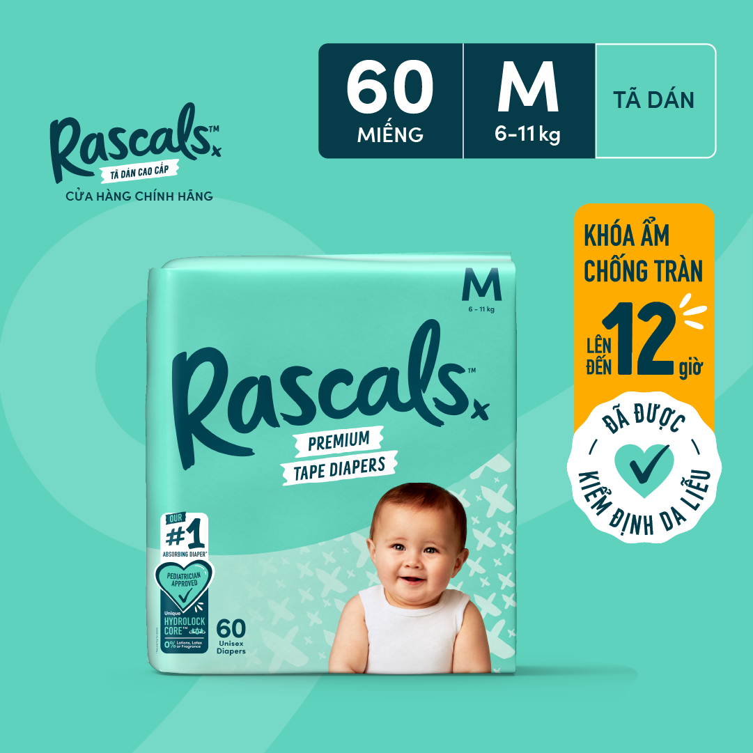 Tã/Bỉm Dán Rascals Size M (6-11kg) 60 miếng