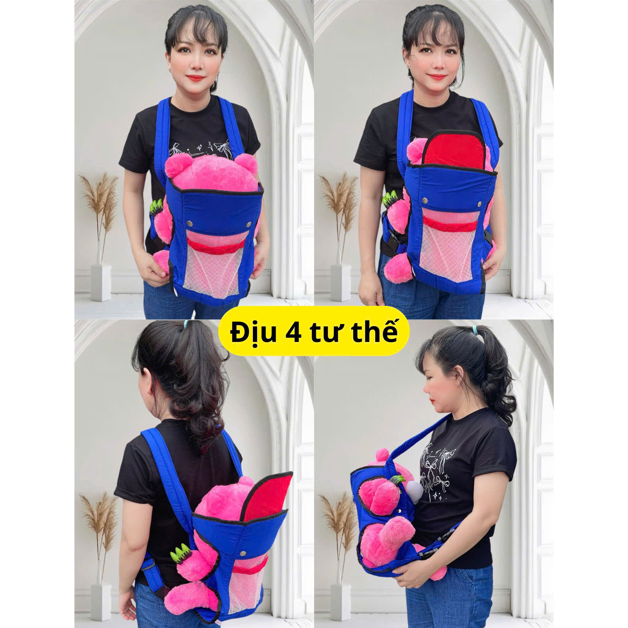 Địu Em Bé Sơ Sinh 4 Tư Thế Đa Năng Chất Liệu Polyester Co Giãn Phù Hợp Đi Xe Máy - Xuất Xứ Trung Quốc