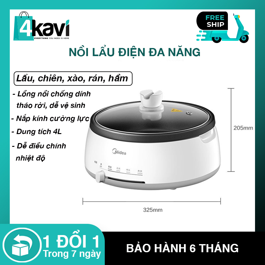 Nồi Lẩu Điện Đa Năng Cao Cấp 4L Media Chảo Điện Nồi Nấu Đa Năng.  BH 6T bởi 4Kavi