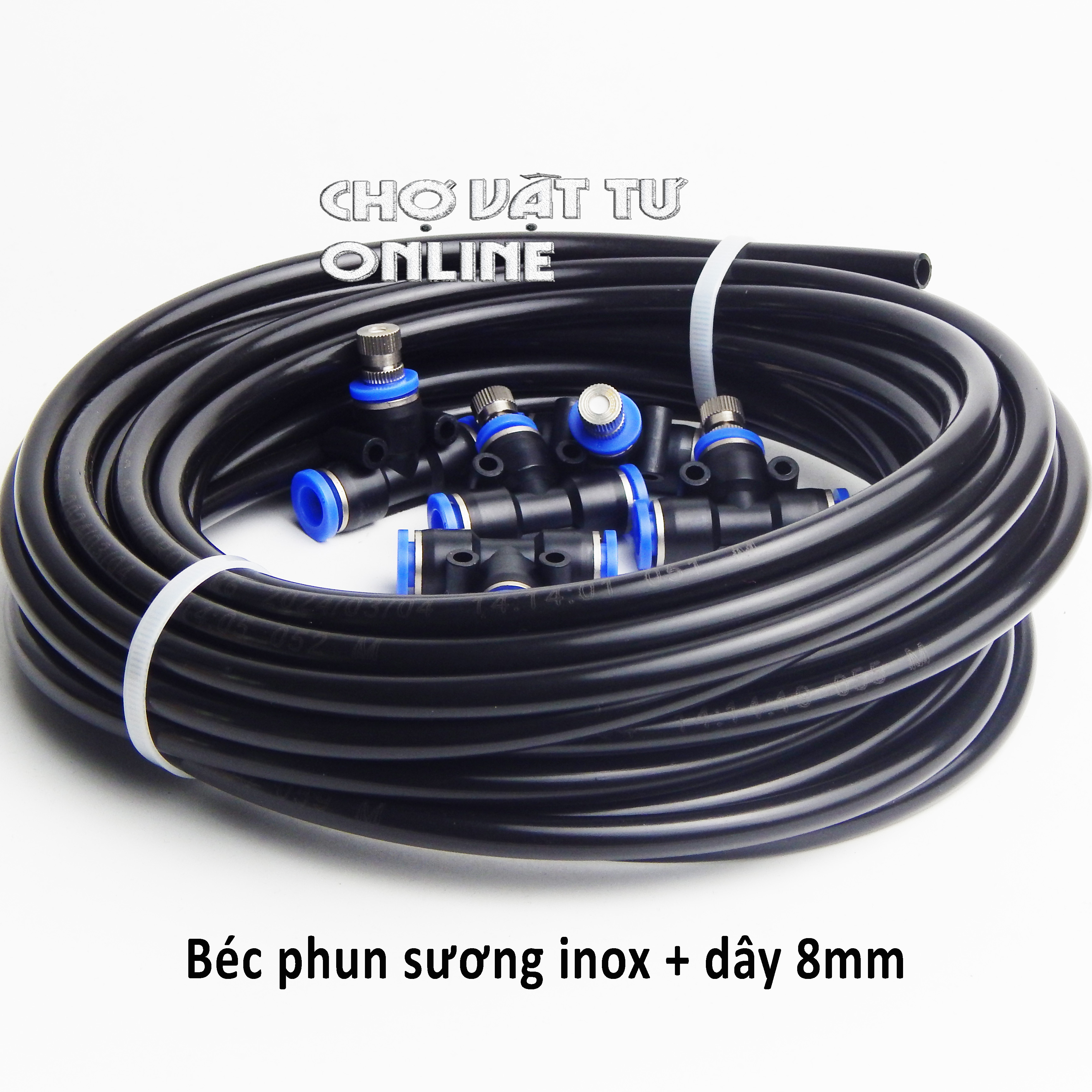 Combo 10 béc phun sương inox kết nối ống 8mm tặng kèm dây dẫn nước phun sương 15m - Chợ Vật Tư Onlin