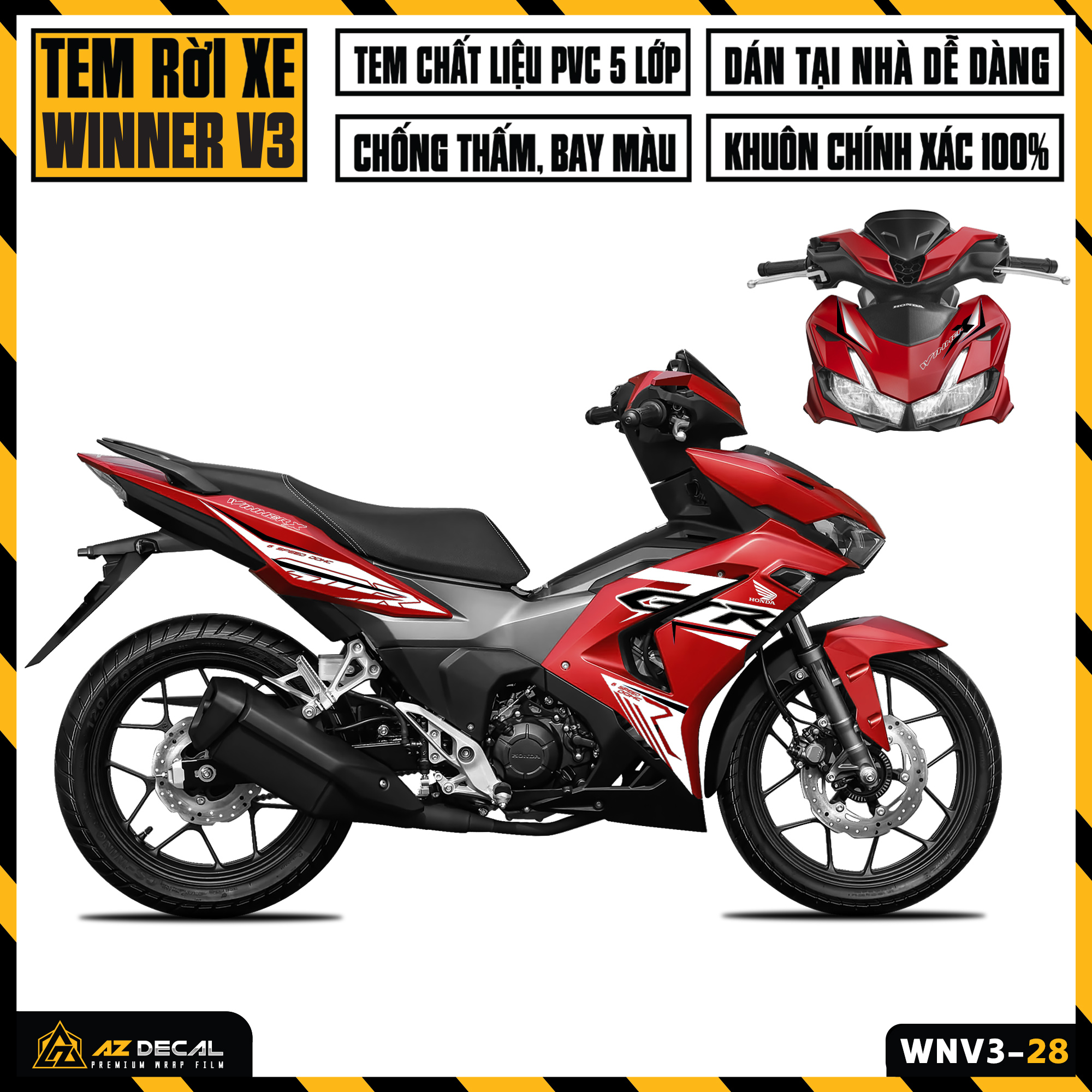 Tem Xe Winner V3 Phá Cách | WNV3-28 | Team Decal Hình Dán Winner X 150 2022 Đen Đỏ Trắng Chống Nước 